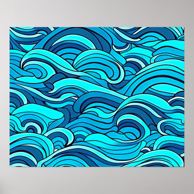 Affiche Vagues d'eau bleu turquoise Abstraite | (Devant)