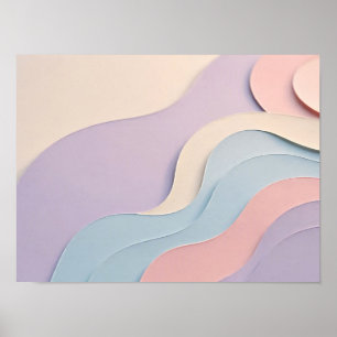 Affiche Vagues découpées en papier pastel lavande rose ble