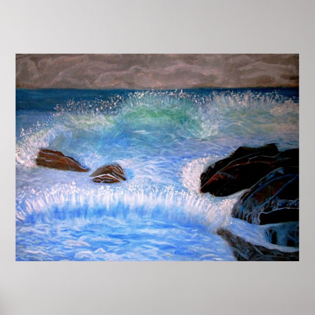 AFFICHE VAGUES DÉFERLANTES SUR LA MER   (Devant)