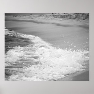 Affiche Vagues d'océan noir et blanc sur la plage 16x20