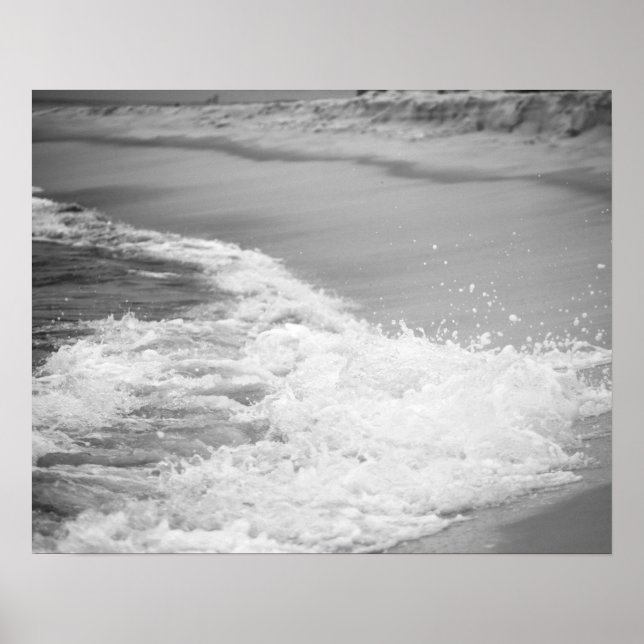 Affiche Vagues d'océan noir et blanc sur la plage 16x20 (Devant)