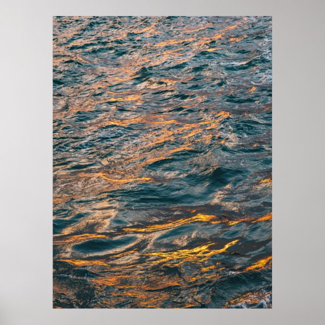 Affiche Vagues dorées au coucher du soleil - Ocean Water R (Devant)