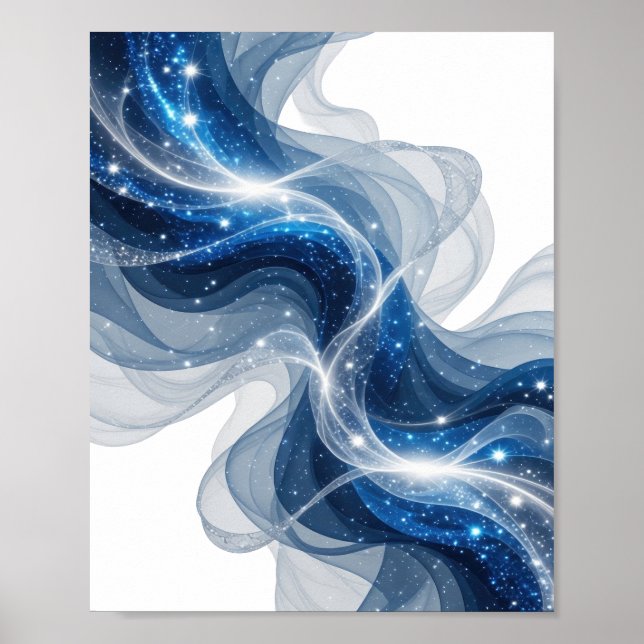 Affiche Vagues et étoiles bleues argentées tendance Texte  (Devant)