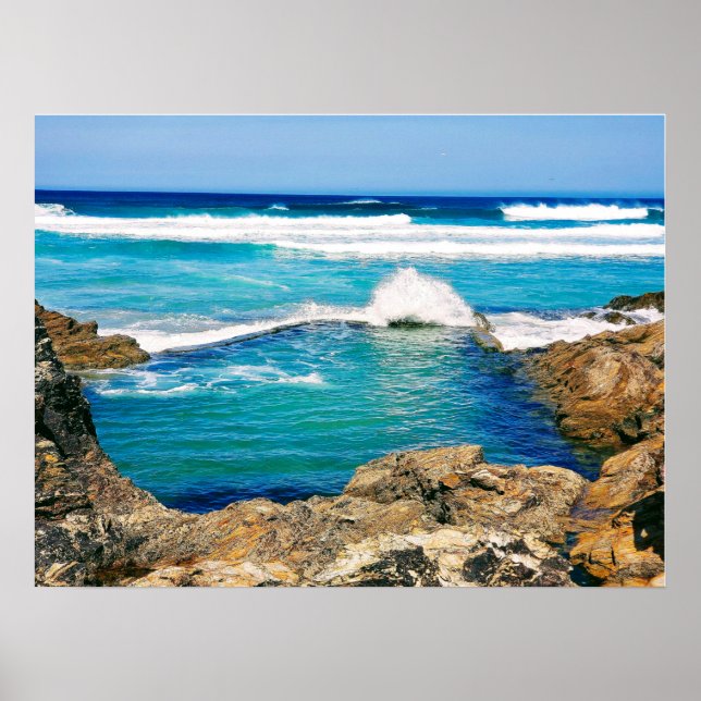 Affiche vagues et surf turquoise, Perranporth, Cornouaille (Devant)