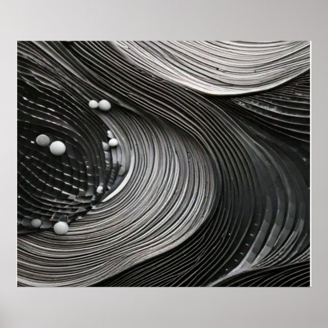 Affiche Vagues fluides monochromes abstraites texturées (Devant)