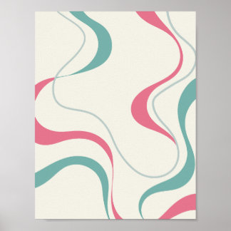 Affiche Vagues fluides rose et sarcelle