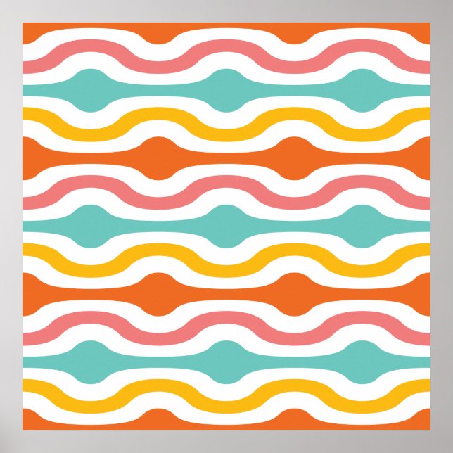 Affiche Vagues géométriques rétro orange rose turquoise ja (Devant)