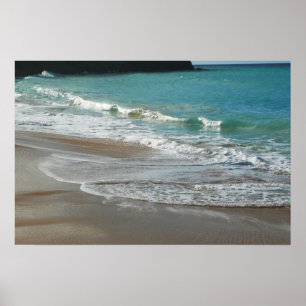 Affiche Vagues Léchant sur la Plage Océan Bleu Turquoise