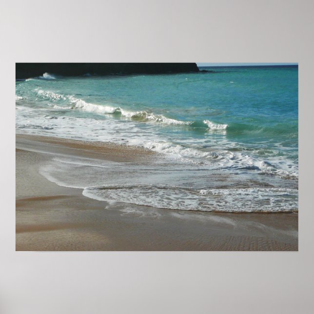 Affiche Vagues Léchant sur la Plage Océan Bleu Turquoise (Devant)