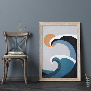 Affiche Vagues océaniques Abstraites et soleil