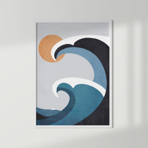 Affiche Vagues océaniques Abstraites et soleil
