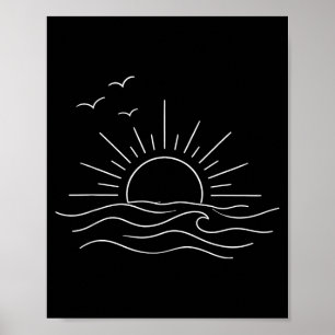 Affiche vagues océaniques au coucher du soleil design mini