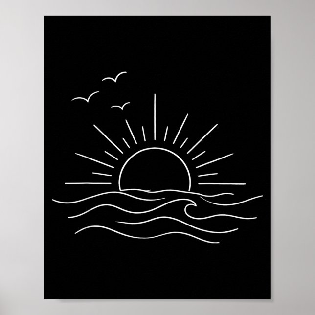 Affiche vagues océaniques au coucher du soleil design mini (Devant)