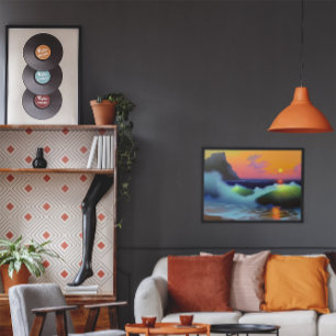 Affiche Vagues océaniques dramatiques et coucher du soleil