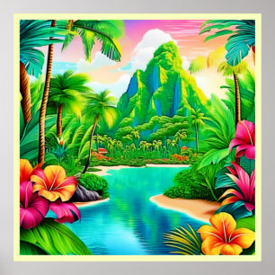 Affiche Vagues océaniques et palmiers Art