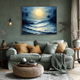 Affiche Vagues océaniques Lune - Paysage marin Abstrait av