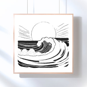 Affiche Vagues océaniques minimalistes noir et blanc
