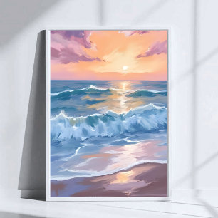 Affiche Vagues océaniques pastel Peinture marine aquarelle