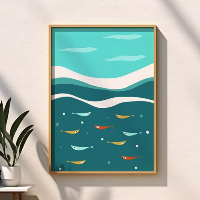 Affiche Vagues océaniques rétro été Moderne du milieu du X (Créateur téléchargé)
