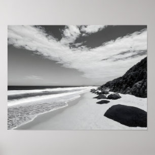 Affiche Vagues océaniques rocheuses noir et blanc paysage