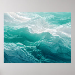 Affiche Vagues océaniques sarcelle abstraites