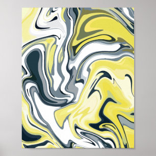 Affiche Vagues rayonnantes de jaune, blanc et gris