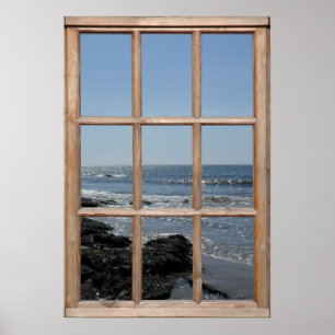 Affiche Vagues scintillantes sur la plage Vue depuis une f