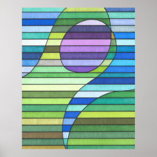 Affiche Vagues Vertes Abstraites Rayées et Cercle Violet