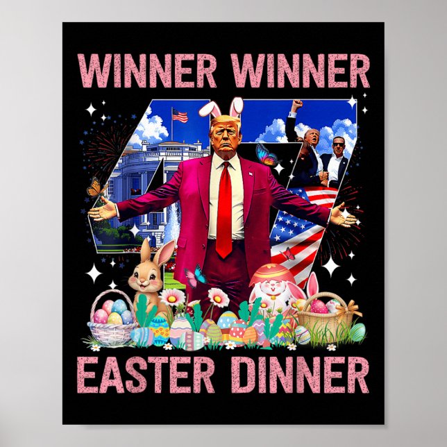 Affiche Vainqueur Dîner de Pâques Trump Bunny Hunt Eggs Ha (Devant)