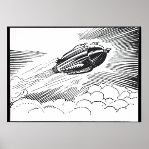 Affiche Vaisseau spatial de science-fiction vintage dans l