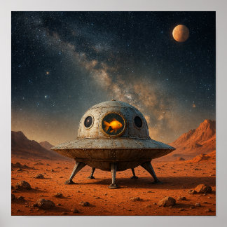 Affiche Vaisseau spatial extraterrestre avec pilote poisso