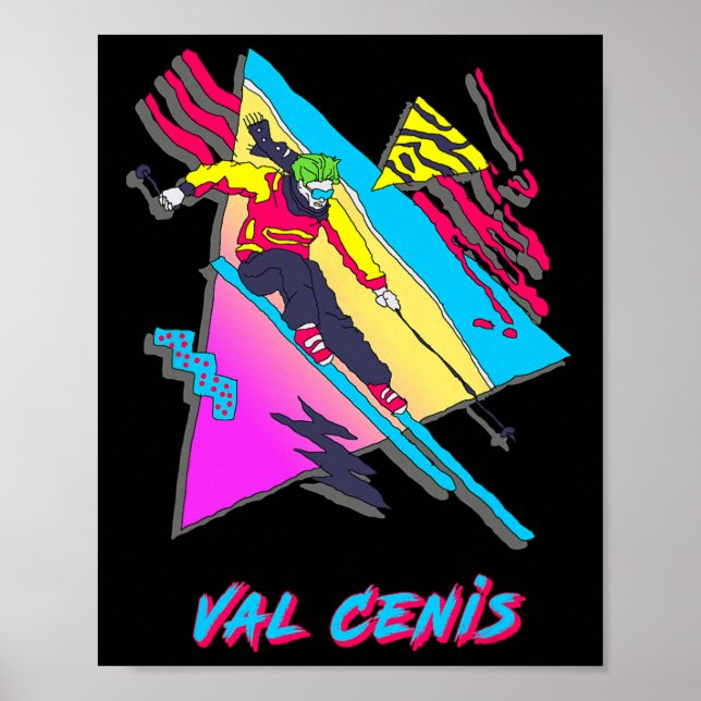 Affiche Val Cenis Retro Ski Caractère Avec Abstrait (Devant)