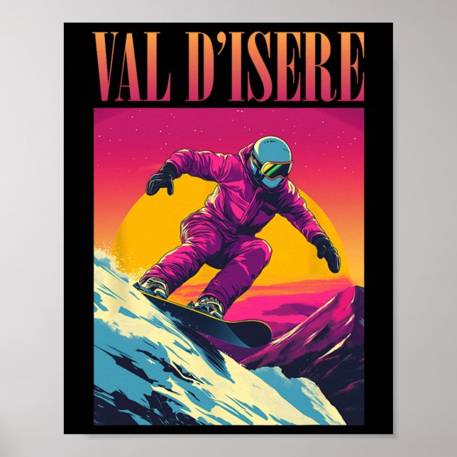Affiche Val D'Isere France Retro Snowboard (Devant)