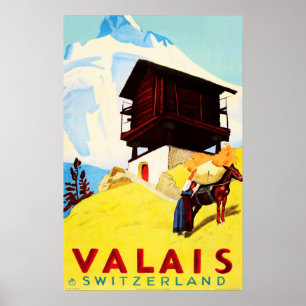 Affiche VALAIS Switzerland Alpine Resorts Travel Tourism