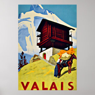Affiche Valais,Switzerland Vintage Travel