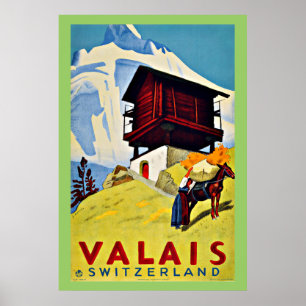 Affiche Valais,Switzerland Vintage Travel