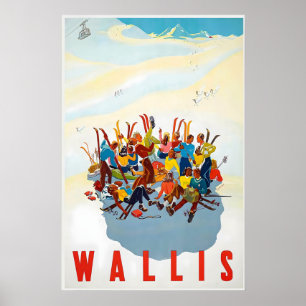 Affiche Valais Wallis Zermatt Ski Suisse Alpes suisses