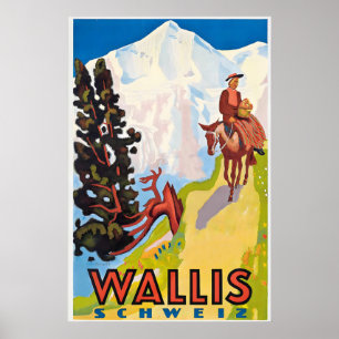 Affiche Valais Wallis Zermatt Ski Suisse Alpes suisses
