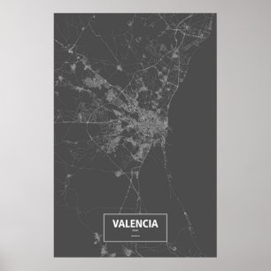 Affiche Valence, Espagne (blanc sur noir)