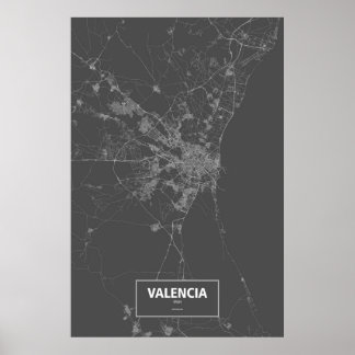 Affiche Valence, Espagne (blanc sur noir)
