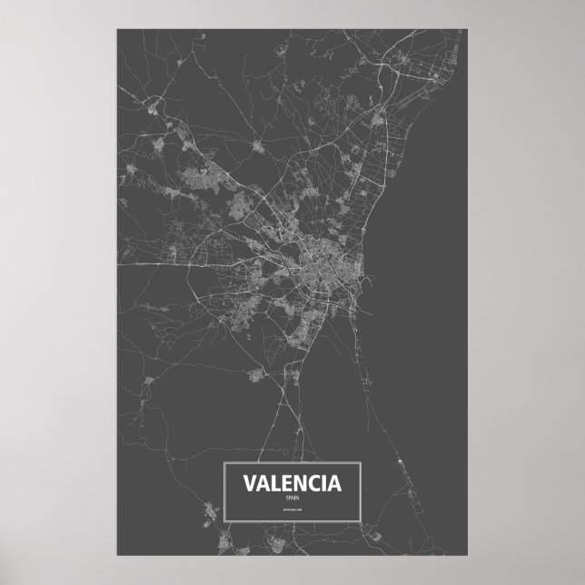 Affiche Valence, Espagne (blanc sur noir) (Devant)