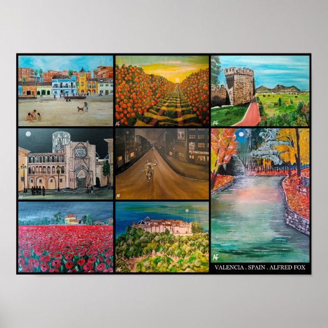Affiche Valence Espagne Collage Peinture par Alfred Fox (Devant)