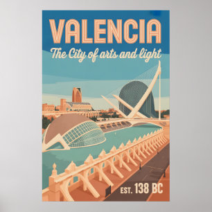 Affiche Valence Espagne Skyline Rétro Cité Voyage
