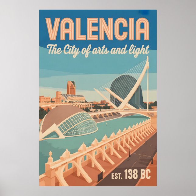 Affiche Valence Espagne Skyline Rétro Cité Voyage  (Devant)
