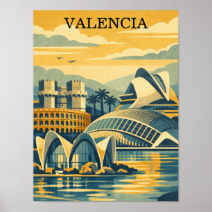 Affiche Valence Espagne Vintage - Minimaliste Coloré