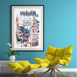 Affiche Valencia Espagne Architecture Aquarelle Ville
