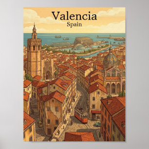 Affiche Valencia Espagne Colorée Voyage Vintage