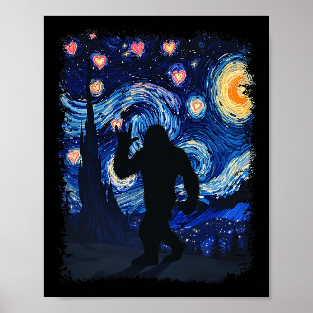 Affiche Valentin Van Gogh Nuit étoilée Bigfoot Sasquatch  (Devant)