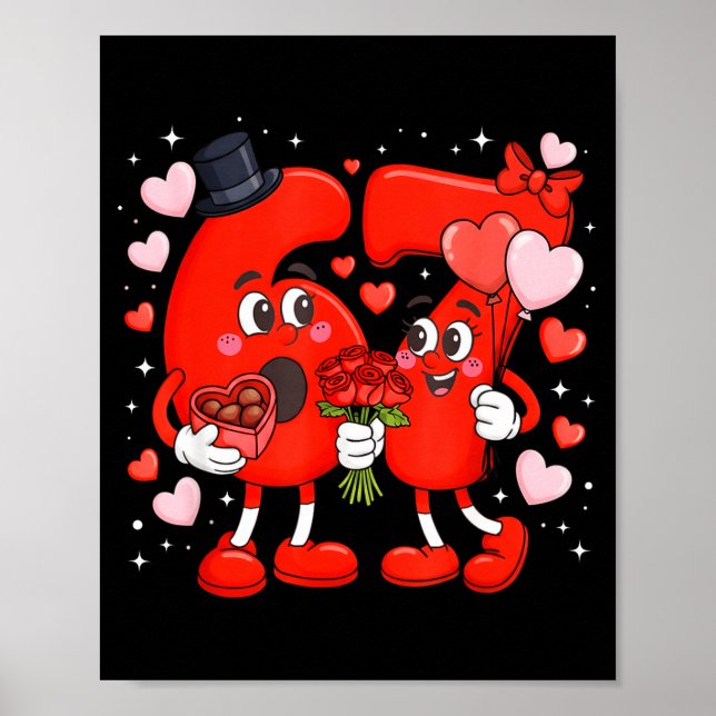 Affiche Valentine 67 Mème Drôle Six Sept Amour Cœurs Flux (Devant)