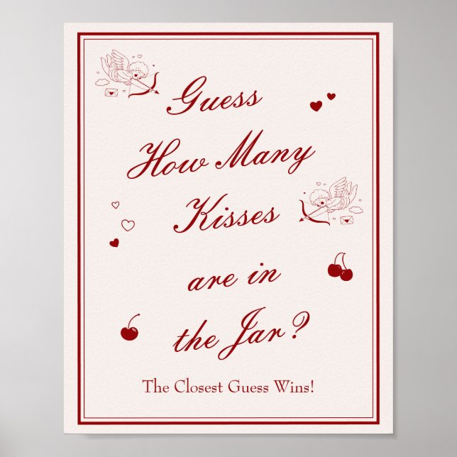 Affiche  Valentine Bridal Shower Guess How Many Kisses (Devant)